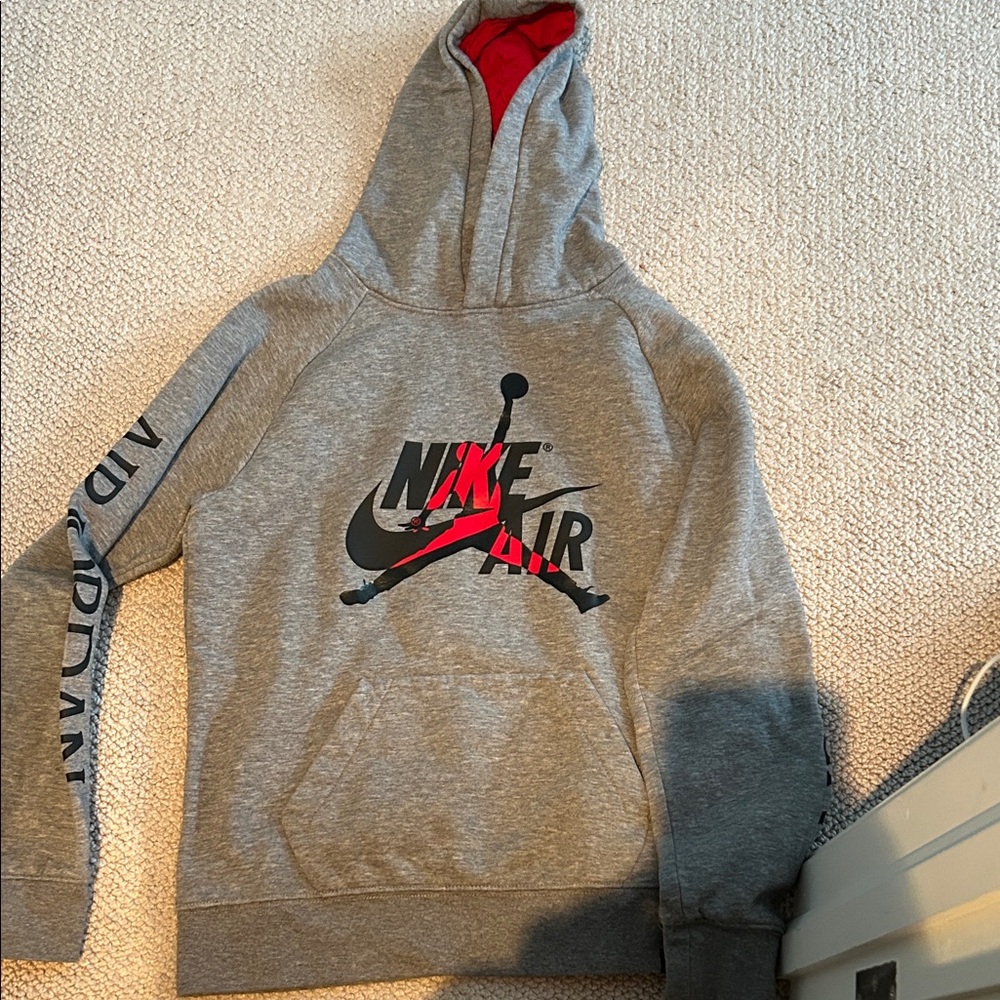 Nike Air Gray Hoodie with Black and Red Logo